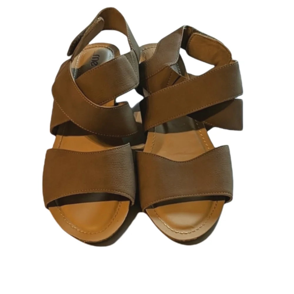 Me Too, camel color wedge sandals. Sz 9.5